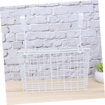 Sosoport White Hanging Storage Basket Over Cabinet Door Organizer Rack for Kitchen Bathroom Office Rust Ventilated Door Basket Easy Install Needed