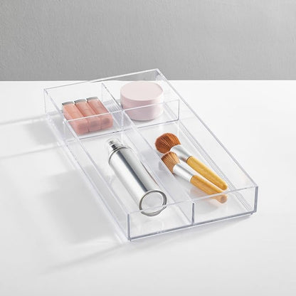 iDesign 4-Section Stackable Makeup Drawer Organizer for Cosmetics and Toiletries - Set of 2 - Clear