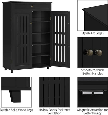 Topeakmart Shoe Rack Storage Cabinet Shelf 5 Tier Adjustable Shoes Organizer with Drawer Louvered Door for Entryway Hallway Furniture Living Room Black