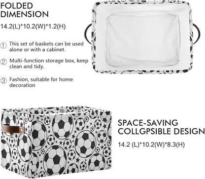 Soccer Ball Football Large Storage Basket Cube Storage Bin Canvas Fabric Organizer Handles Collapsible Decorative for Clothes Toys Bedroom