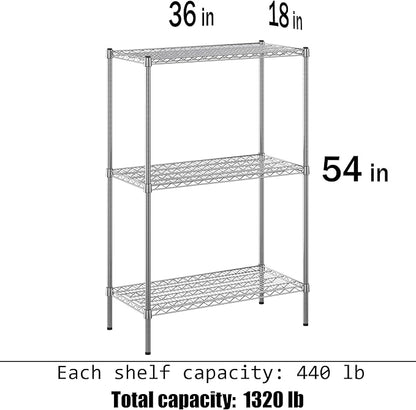 18" Deep x 36" Wide x 54" Height Wire Shelving Kit | 3-Tier | NSF Commercial Storage Rack Unit