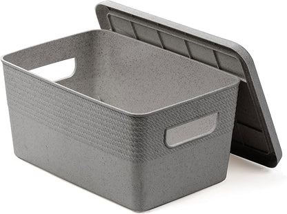 BINO | Plastic Storage Bins with Lids, 5 Liter - 3 Pack, Natural Grey | THE BRAIDED COLLECTION | Plastic Bins for Organization Woven Storage Baskets for Organizing Pantry Shelf Organizer Basket Bin