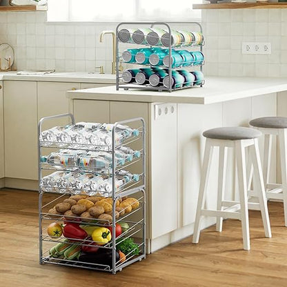 Stackable Can Organizer for Pantry Organizers and Storage 2 Pack Adjustable Can Holders for Pantry Holds Up to 72 Cans with Metal Rack Dispenser for Kitchen Canned Foods and Drinks, 3 Tier, Silver