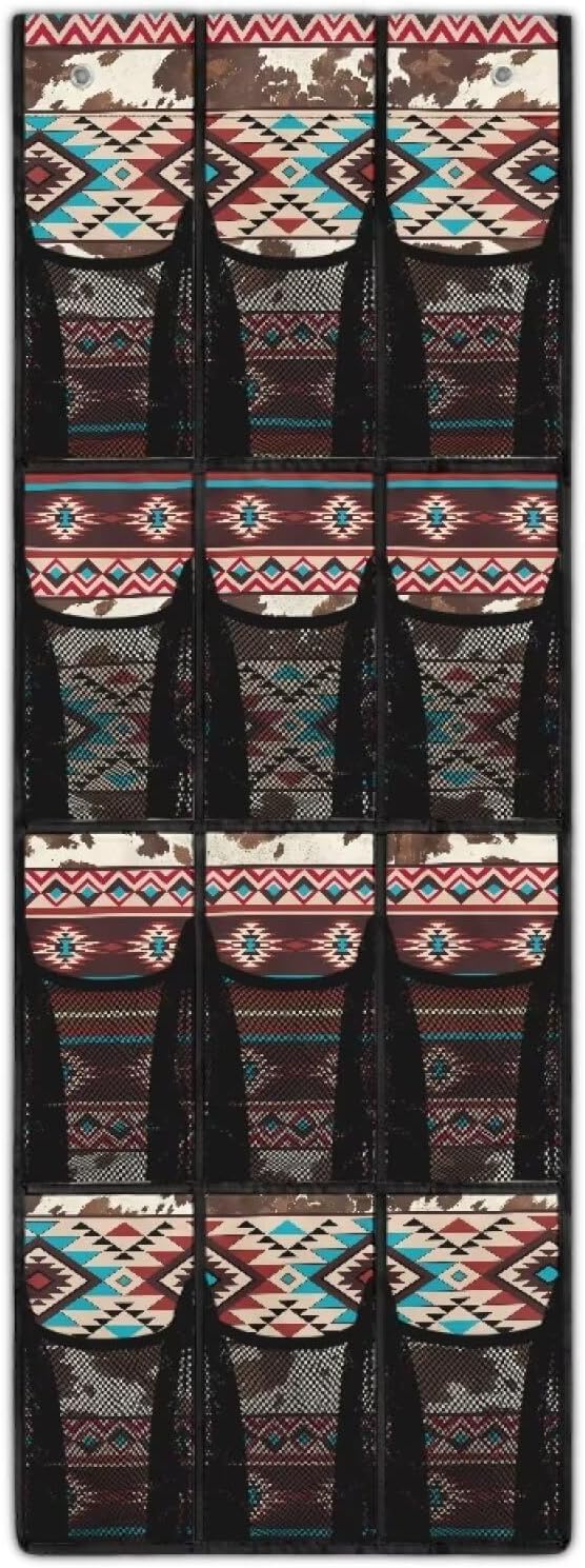 Retro Door Hanging Shoe Organizer 12 Pockets Over The Door Shoe Organizer for Closet Geometry Wall Hanging Storage Large Capacity Shoe Holder Hanger