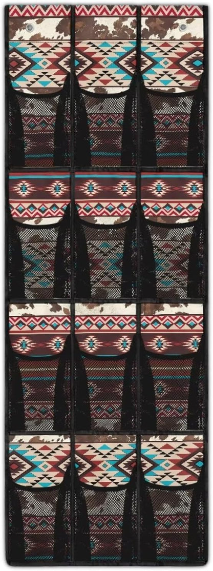 Retro Door Hanging Shoe Organizer 12 Pockets Over The Door Shoe Organizer for Closet Geometry Wall Hanging Storage Large Capacity Shoe Holder Hanger