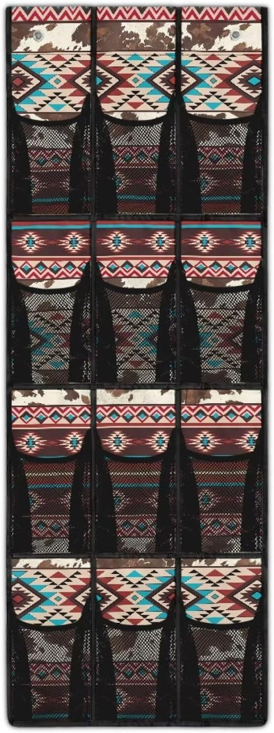 Retro Door Hanging Shoe Organizer 12 Pockets Over The Door Shoe Organizer for Closet Geometry Wall Hanging Storage Large Capacity Shoe Holder Hanger