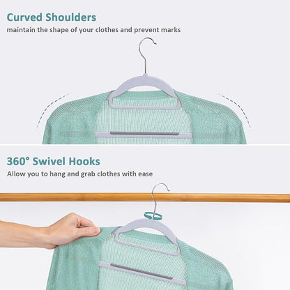 Tonswachic Pack of 30 Coat Hangers, Space-Saving Plastic Clothes Hangers, Non-Slip, 0.2 Inches Slim, 360° Swivel Silver Hook for Shirts, Pants, Suit & Wet/Dry Garments, Light and Dark Gray