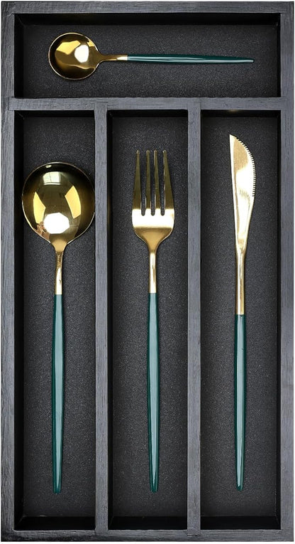 Ayiaren Wooden Silverware Drawer Organizer Tray Small Kitchen Utensil Holder for Drawer Narrow Flatware Organizers Divider Black Wood Cutlery Trays Bamboo Utensil Organizer Spoon and Fork Holder Tray