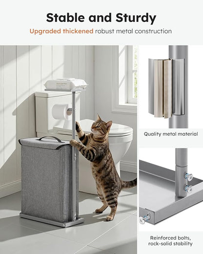 Freestanding Toilet Paper Holder Stand with Shelf for Up to 12 Rolls,Rustproof Metal Bathroom Toilet Paper Storage with Lid, All-in-One Toilet Tissue Roll Dispenser and Organizer,Gray