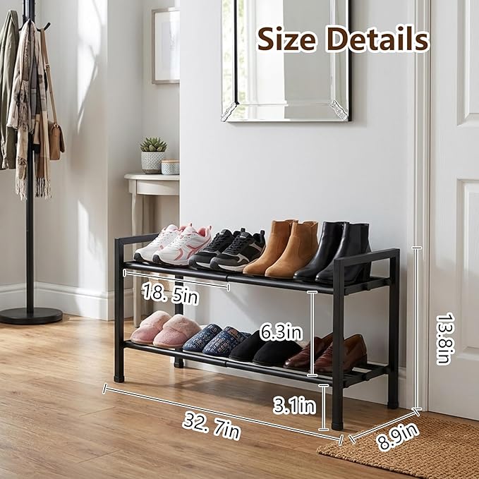 jessie 2-Tier Expandable Shoe Rack, Heavy Duty Metal Freestanding Shoe Shelf Storage Organizer for Entryway Closet Doorway (2 layer)