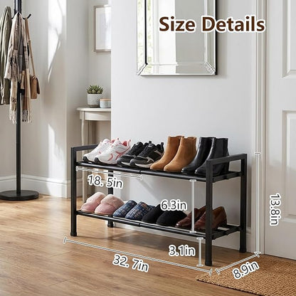 jessie 2-Tier Expandable Shoe Rack, Heavy Duty Metal Freestanding Shoe Shelf Storage Organizer for Entryway Closet Doorway (2 layer)