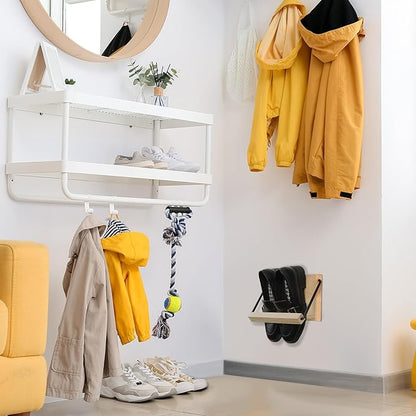 Mifoci 2 Pcs Wall Mounted Shoe Rack Organizer Wooden Modern Compact Wall Space Saving Shoe Holder Storage for Sneaker Footwear Slipper Boots Entryway Narrow Spaces Hallway(9.84'' Long)