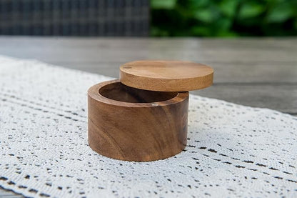 Lipper International Acacia Wood Salt or Spice Box with Swivel Cover, 3-1/2" x 2-1/2"