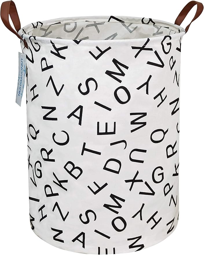 Laundry Basket Canvas Fabric Collapsible Organizer Basket for Storage Bin Toy Bins Gift Baskets Bedroom Clothes Children Nursery Hamper (Alphabet)