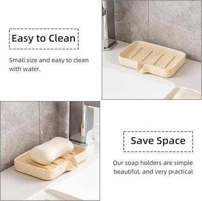 Soap Dish Self Draining Bar Soap Holder Travertine Stone Look Sponge Holders Tray for Shower Bathroom Kitchen Bathtub,Perfect for Dispenser,Scrubber,Bottle,Cup on Sink or Counter (Yellow)
