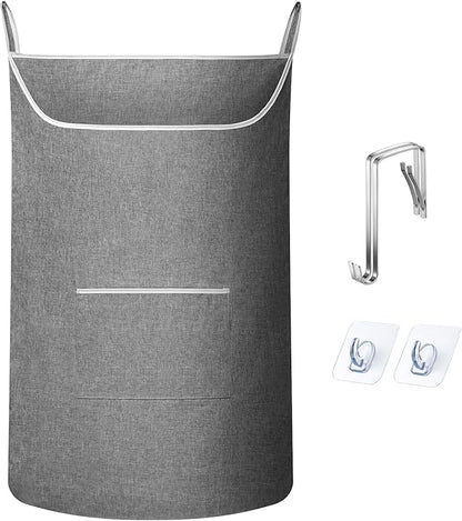 SAVERHO X-Large Hanging Laundry Hamper Bag, Door Hanging Hamper with Front Pocket Dirty Clothes Hanging Laundry Bag Large Size 35X22 inch Door Laundry Basket (Grey)