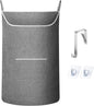 SAVERHO X-Large Hanging Laundry Hamper Bag, Door Hanging Hamper with Front Pocket Dirty Clothes Hanging Laundry Bag Large Size 35X22 inch Door Laundry Basket (Grey)