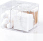 YOHOM Clear cotton ball and swab holder organizer with lid Bathroom Qtips Storage Container Box Plastic Cotton Round Pads Dispenser