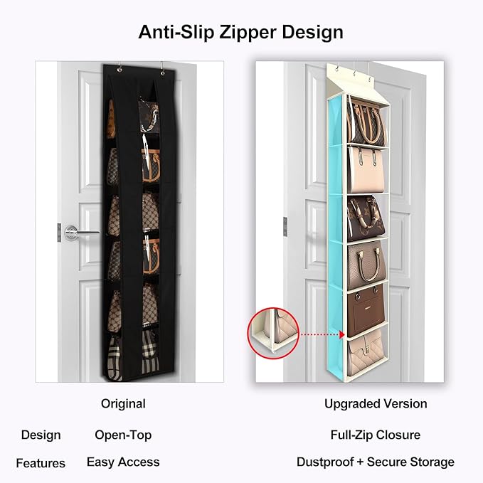 Lirex Over The Door Purse Organizer & Purse Shelf for Closet – Handbag Storage Organizer with Purse Hanger. Perfect for Scarves, Hats, and Leggings. L (15.7'' x 5.7'' x 68''), Cream White
