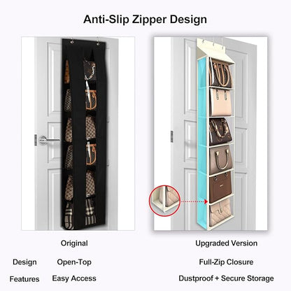 Lirex Over The Door Purse Organizer & Purse Shelf for Closet – Handbag Storage Organizer with Purse Hanger. Perfect for Scarves, Hats, and Leggings. L (15.7'' x 5.7'' x 68''), Cream White