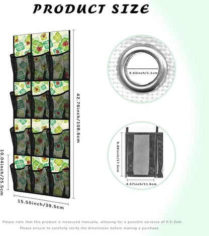Versatile 12-Pocket Behind The Door Hanging Organizer, Made of Oxford Cloth, Waterproof Foldable and Perfect for Bathroom Bedroom Closet Storage, Lucky Leaf Ladybug