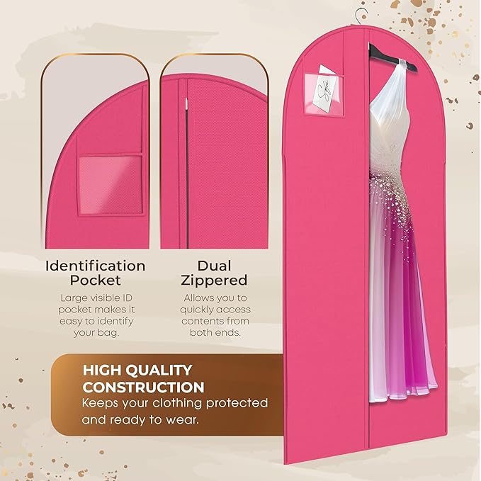 Luxury On the Go Black Suit Bag, Dress, and Travel Gown Garment Bags – 54" Hanging Garment Bag with Clear ID Window – Lightweight & Tear-Resistant – 3 Pack for Dresses, Prom, Evening Gown