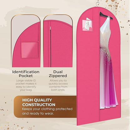 Luxury On the Go Long Formal Dress Bag – 54" Hanging Garment Bag for Dresses, Prom & Bridesmaid– Long Garment Bags for Hanging Clothes Lightweight & Tear-Resistant with Clear ID Window – 5 Pack
