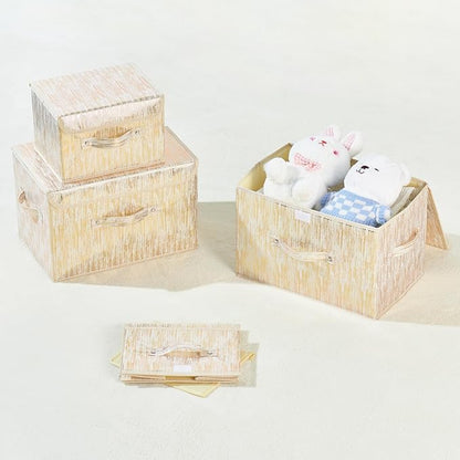 Decorative Storage Boxes with Lid Luxury Metallic Fabric Storage Bins Organizer Containers Collapsible Shelf Baskets with Handles for Home Bedroom Closet Office (Gold, Small Size)