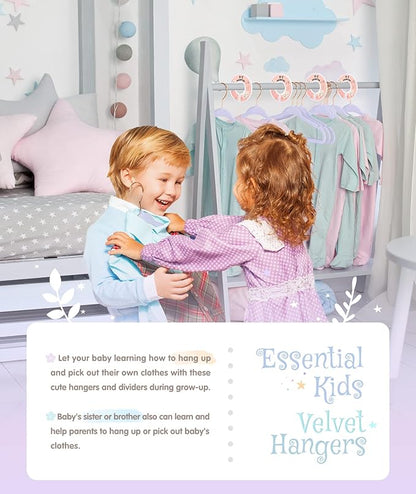 VIS'V Baby Hangers, 11 Inch Velvet Kids Hangers with 6 Pcs Clothes Size Dividers, Infant Toddler Nursery Closet Organization, Non Slip, Lavender, 50 Pcs