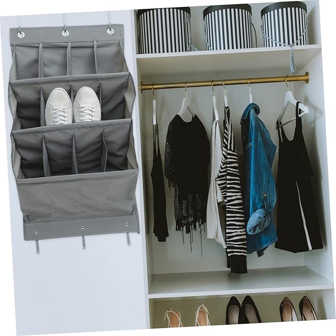 Multi Layer Hanging Storage Pouch for Door Back Oxford Cloth Multi Function Organizer with Compartments Large Capacity Closet Bag for Shoes Accessories Items Tear Resistant Gray