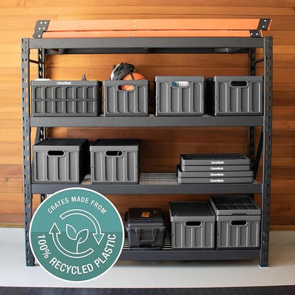 CleverMade Collapsible Storage Bins with Lids, 62L – Heavy Duty Foldable Plastic Storage Crates for Garage, Closet & Trunk Organization - Stone