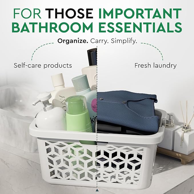 EconoHome Laundry Basket - Large 2 Bushel Laundry Basket with Handles - Stackable Plastic Hamper for Dirty Clothes - Storage Bin & Organizer for Bathroom, Bedroom - White, 70.5L Capacity – Heavy Duty