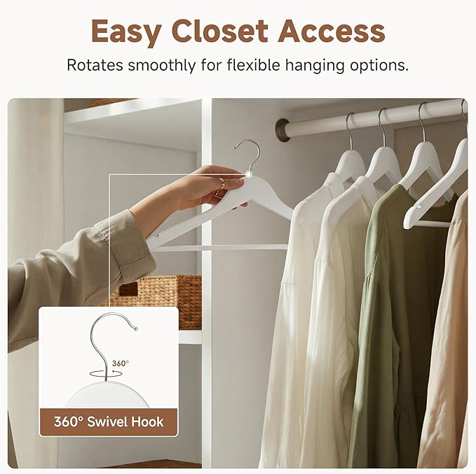 StorageWorks White Wooden Hangers 30 Pack, Heavy Duty Wood Hangers for Closet, Clothes Hangers for Coats, Bridesmaid Suits, Wedding Dress