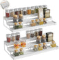 2 Pack Expandable Spice Rack Organizer for Cabinet - 3 Tier Adjustable Cabinet Spice Organizer Easy Visibility - Spice Organizer for Cabinet Countertop Cupboard Pantry Organization (White)