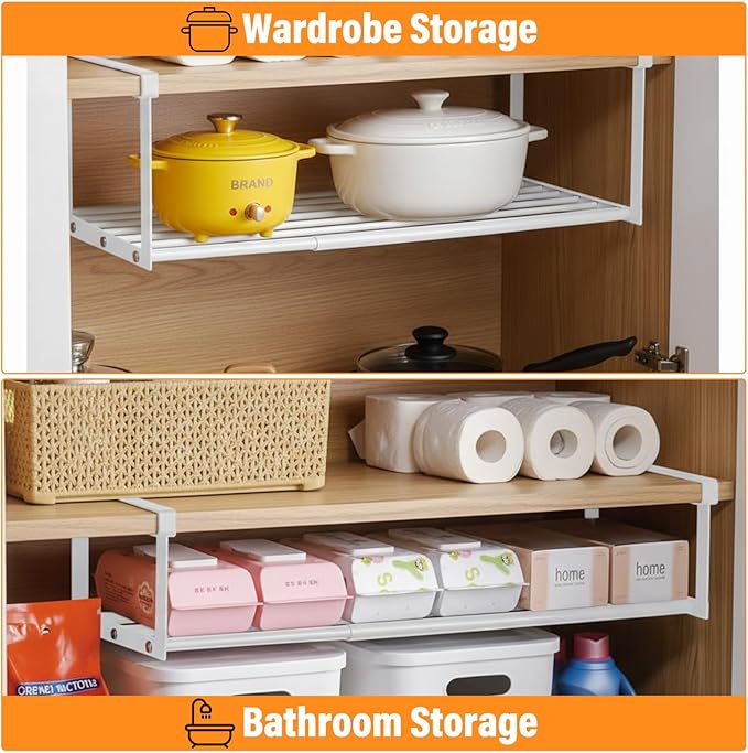 Qianyu 2 PCS Expandable Shoe Rack Organizer Adjustable Under Cabinet Shoe Rack Retractable Hanging Shelf for Space Saving Clothing Storage Dorm Room (White)