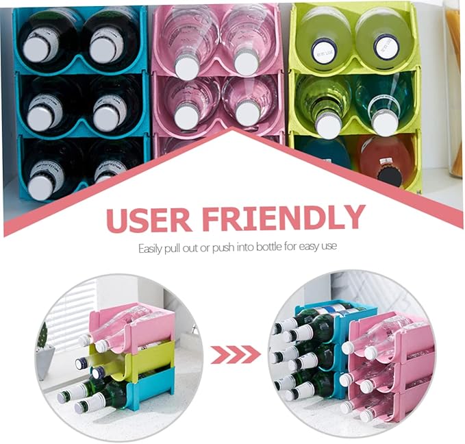 3pcs Stackable Beer and Beverage Organizer Rack Multi-function Plastic Drink Storage for Refrigerator Easy- Can Holder Space-saving Kitchen Rack Pink