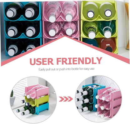 3pcs Stackable Beer and Beverage Organizer Rack Multi-function Plastic Drink Storage for Refrigerator Easy- Can Holder Space-saving Kitchen Rack Pink