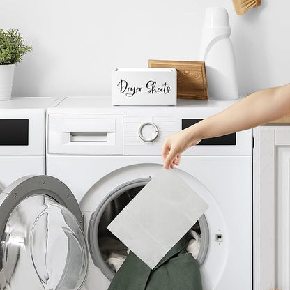 Wood Dryer Sheet Holder - Laundry Sheets Container with Lid - Farmhouse Laundry Room Organization and Storage for Laundry Room Decor and Accessories - Fabric Sheet Dispenser, White