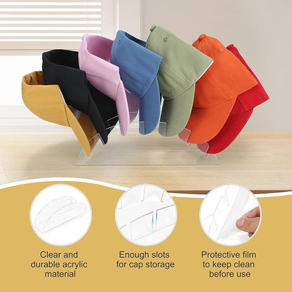 Hat Stand for Baseball Caps Display and Organizer, 2Pack Acrylic Hat Organizer for Closet, Hat Racks Storage for Bedroom, Dresser (Curved), clear