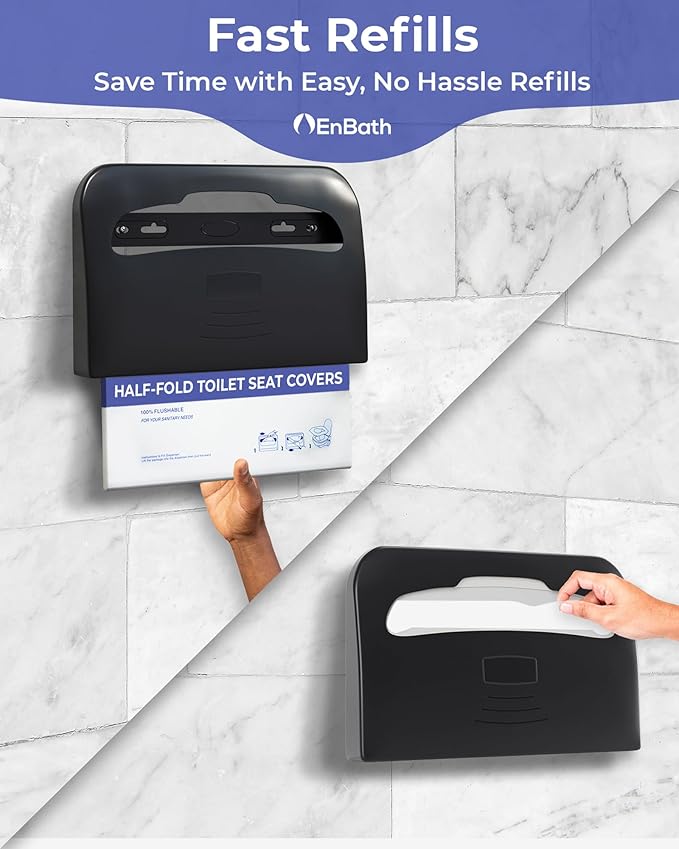 Commercial Toilet Seat Cover Dispenser Wall Mount (2-Pack), Black Half-Fold Toilet Seat Cover Holder for Bathroom/Restroom