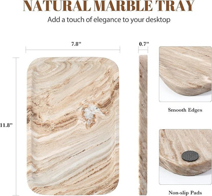 Koville Marble Tray, 12"x8" Natural Marble Vanity Tray for Countertop Bathroom Kitchen Dresser, Decorative Catchall Trays for Perfume Jewelry, Rectangular Stone Serving Tray（Palissandro）