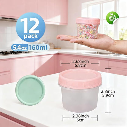 Food Storage Containers 12 Pack 5.4 oz Freezer Storage Containers with Twist Top Lids, Leakproof, BPA Free, Microwave & Dishwasher Safe Takeout Container - Ideal for Soup and More