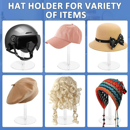 4PCS Acrylic Hat Stand and Wig Display Rack with Height Adjustable, Clear Dome Tabletop Hat Stand Cap, Sun Hat Holder Stand, Cowboy Hat Holder Baseball Cap Rack for Display
