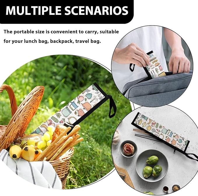 Portable Travel Tableware Box Kitchen Motif Flatware Storage Box Case Travel Utensils Cutlery Case with Bag for Fork Spoon Chopsticks
