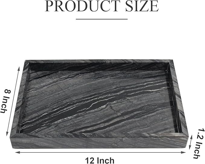 YMXYJM Natural Marble Tray for Bathroom, Genuine Ancient Wood Grain Marble Vanity Tray, Luxury Stone Trays for Dresser, Home Decor, Kitchen, Non-Resin/Non-Ceramic, 12"x 8", Ancient Wood Grain