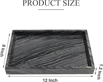 YMXYJM Natural Marble Tray for Bathroom, Genuine Ancient Wood Grain Marble Vanity Tray, Luxury Stone Trays for Dresser, Home Decor, Kitchen, Non-Resin/Non-Ceramic, 12"x 8", Ancient Wood Grain