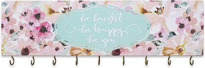 SANY DAYO HOME Be Bright Be Happy Be You Wall Mount Necklace Holder Organizer with 9 Jewelry Hooks for Ring, Hair Bow, Headband, Purse - Wall Decor for Girls Room