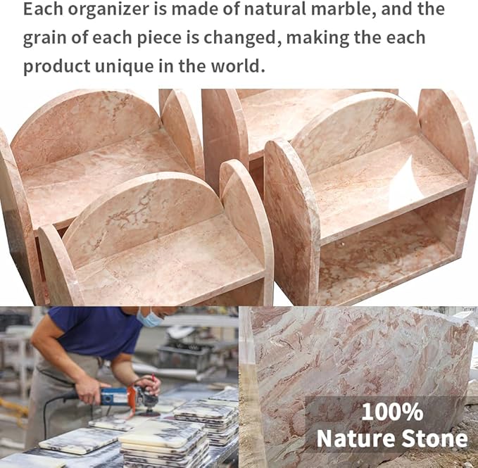 DUANYAN Marble Bathroom Counter Organizers and Storage, 2-Tier Luxurious Makeup Organizer for Perfume Cosmetic Skincare Jewelry, Natural Marble Counter Shelf, No Assembly Required