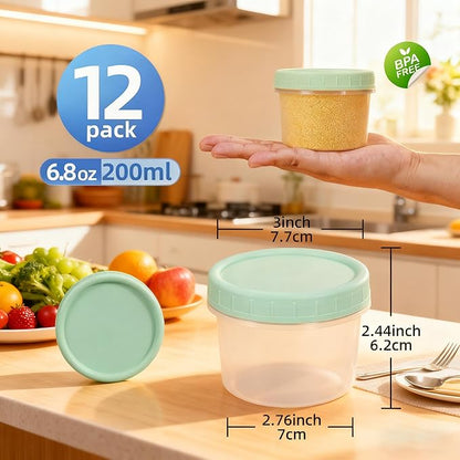 Food Storage Containers - 12 Pack 6.8 oz Freezer Storage Containers with Twist Top Lids, Leakproof, BPA Free, Microwave & Dishwasher Safe Takeout Container - Ideal for Soup and More