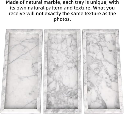 Marble Bathroom Vanity Tray, Natural Luxury Vanity Home Kitchen Bathroom Table Tray, Stone Decorative Countertop Dresser Trays for Key Coffee Perfume Jewelry Makeup (Carrara White, 12"x 5" x1.2")